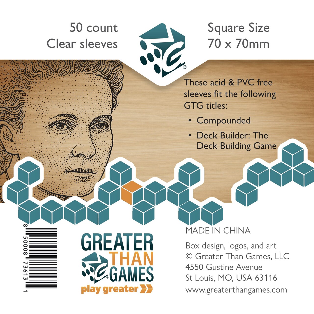 Square Size Card Sleeves - 50 Clear Sleeves, 2.75"x2.75" (70x70mm), Accessory To Protect Your Cards, Greater Than Games